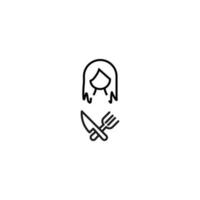 Profession, hobby, everyday life concept. Modern vector symbol suitable for shops, store, books, articles. Line icon of woman by crossed fork and knife