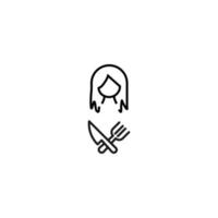 Profession, hobby, everyday life concept. Modern vector symbol suitable for shops, store, books, articles. Line icon of woman by crossed fork and knife