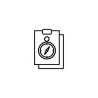 Document, office, contract and agreement concept. Monochrome vector sign drawn in flat style. Vector line icon of compass on clipboard