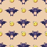 Halloween concept. Vibrant vector seamless pattern of bat and The Moon on light beige background. Perfect for wrapping, wallpapers, postcards, web sites, shops