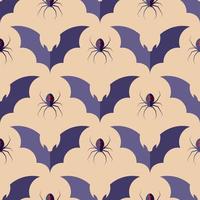 Halloween concept. Vibrant vector seamless pattern of bat and spider on light beige background. Perfect for wrapping, wallpapers, postcards, web sites, shops