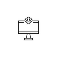 Monochrome sign drawn with black thin line. Perfect for internet resources, stores, books, shops, advertising. Vector icon of seashell inside of computer