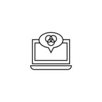 Computer, internet and communication concept. Modern monochrome sign in flat style. Suitable for web sites, stores, books etc. Line icon of intersected circles inside of speech bubble on laptop vector