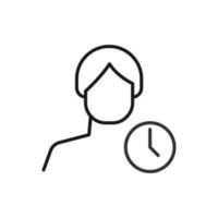 hobby, negocio, profesión del hombre. símbolo de contorno vectorial moderno en estilo plano con línea fina negra. icono monocromático del reloj por hombre anónimo vector