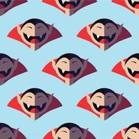 Halloween concept. Vibrant vector seamless pattern of vampire on light blue background. Perfect for wrapping, wallpapers, postcards, web sites, shops