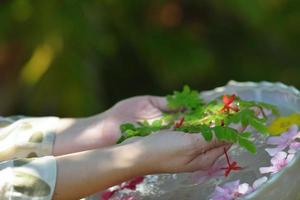 female hand and flower in water photo