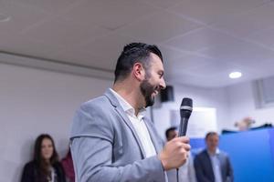 businessman giving presentations at conference room photo