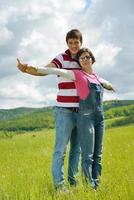 romantic young couple in love together outdoor photo