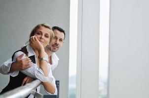 romantic happpy couple on balcony photo