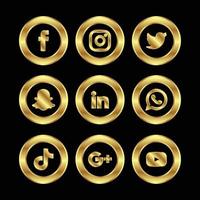 lujosa colección de iconos de círculo dorado de redes sociales