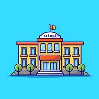 School Building Cartoon Vector Icon Illustration. Education Building Icon Concept Isolated Premium Vector. Flat Cartoon Style