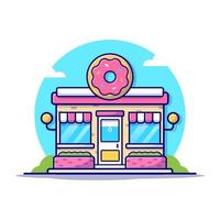 Doughnut Shop Building Cartoon Vector Icon Illustration. Food Building Icon Concept Isolated Premium Vector. Flat Cartoon Style