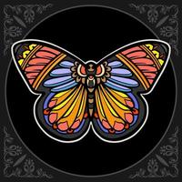 coloridas y hermosas artes de mandala de mariposas. aislado sobre fondo negro vector