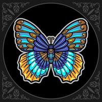 coloridas y hermosas artes de mandala de mariposas. aislado sobre fondo negro vector