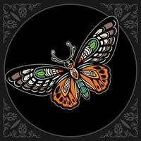 Colorful Beautiful butterfly mandala arts. isolated on black background vector