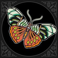 coloridas y hermosas artes de mandala de mariposas. aislado sobre fondo negro vector