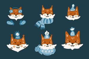 Funny Winter fox characters vector set