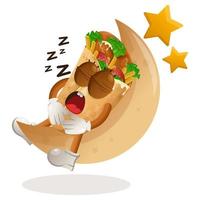 Cute burrito mascot sleeping, sleeping on the moon vector