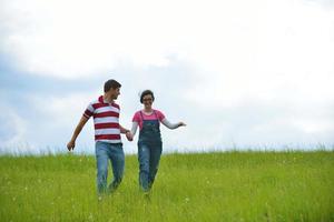 romantic young couple in love together outdoor photo