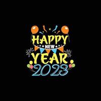 Happy new year 2023. Can be used for happy new year T-shirt fashion design, new year Typography design, kitty swear apparel, t-shirt vectors,  sticker design,  greeting cards, messages,  and mugs vector