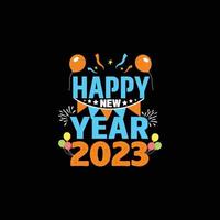 feliz año nuevo 2023. se puede usar para el diseño de moda de camisetas de feliz año nuevo, diseño de tipografía de año nuevo, ropa de gatito, vectores de camisetas, diseño de pegatinas, tarjetas de felicitación, mensajes y tazas