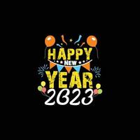 feliz año nuevo 2023. se puede usar para el diseño de moda de camisetas de feliz año nuevo, diseño de tipografía de año nuevo, ropa de gatito, vectores de camisetas, diseño de pegatinas, tarjetas de felicitación, mensajes y tazas