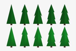 set of pine trees with flat design isolated on white background vector