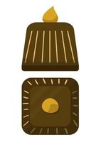 Chocolate candies. The sweets are square shaped. View from above. Side view. Flat vector illustration on white background.