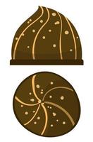 Chocolate candies. Sweets. View from above. Side view. Flat vector illustration on white background.