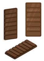 Chocolate bar. Set of vector images. Delicious chocolate, front view, side view. Chocolate lies. Vector illustrations on a white background.