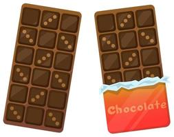 chocolate en envoltura roja. una deliciosa barra de chocolate. dulces de chocolate ilustraciones vectoriales sobre un fondo blanco. vector