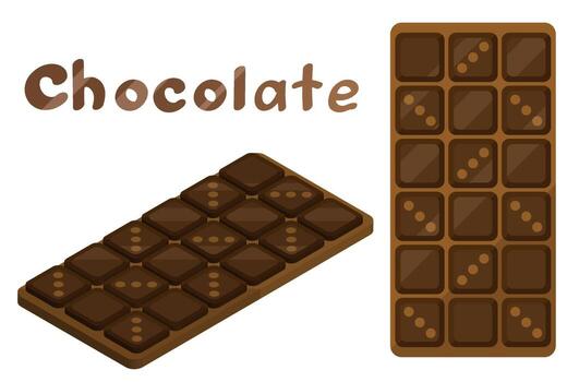Chocolate bar. Set of vector images. Design of chocolate. Vector illustrations on a white background. Isometrics.
