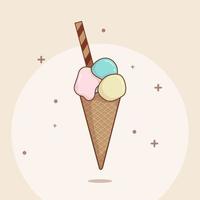 Iced cream template in cartoon design with three color of ice cream design vector