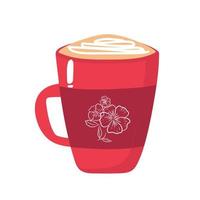 Red coffee mug in flat design style. Vector illustration