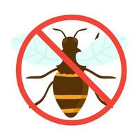 Vector engraving illustration wasp prohibition sign on white background