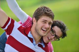 romantic young couple in love together outdoor photo