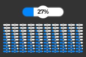 conjunto de diagramas de barras de progreso porcentuales listos para usar para diseño web, interfaz de usuario ui o infografía - indicador con color azul vector