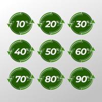 Set of circle percentage progress bar diagrams meters ready-to-use for web design, user interface UI or infographic - indicator with green color vector