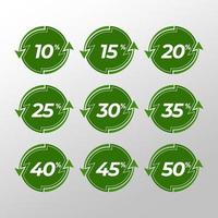 Set of circle percentage progress bar diagrams meters ready-to-use for web design, user interface UI or infographic - indicator with green color vector