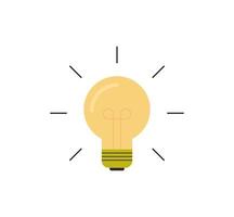 Light bulb icon and lamp sign with rays, idea, creative insight, problem solving concept flat vector illustration.