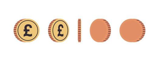 International currency coins and gold coins at different agles of rotation concept full length flat vector illustration.