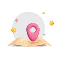 3d vector location pin on map cartoon render design illustration