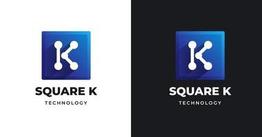 Letter K logo design template with square shape style vector