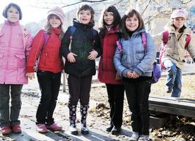 school girls running away photo