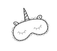 cute unicorn sleep mask, vector doodle hand drawn sketch illustration