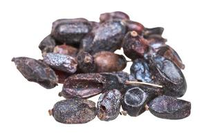 handful of dried black berberis fruits close up photo