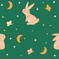 cute rabbit and birds vector