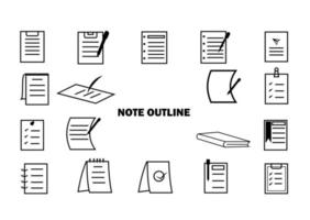 note themed icon collection in outline style, vector note icons