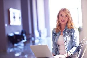 student girl with laptop computer photo