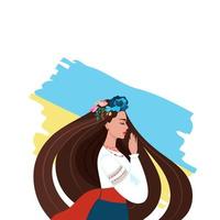 A girl in a wreath and Ukrainian national clothes is praying. Vector illustration in flat style